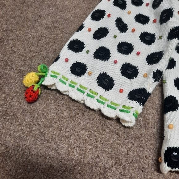 Vintage Sweater Sequin Fruit Teacher Grandmacore Ms Frizzle Vibes Colorful Large - Picture 4 of 7